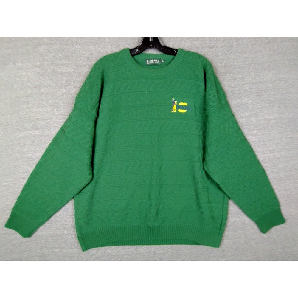 Blarney Woolen Mills Mens Sweater XL Green Irish Chunky Fisherman Coastal Dad
